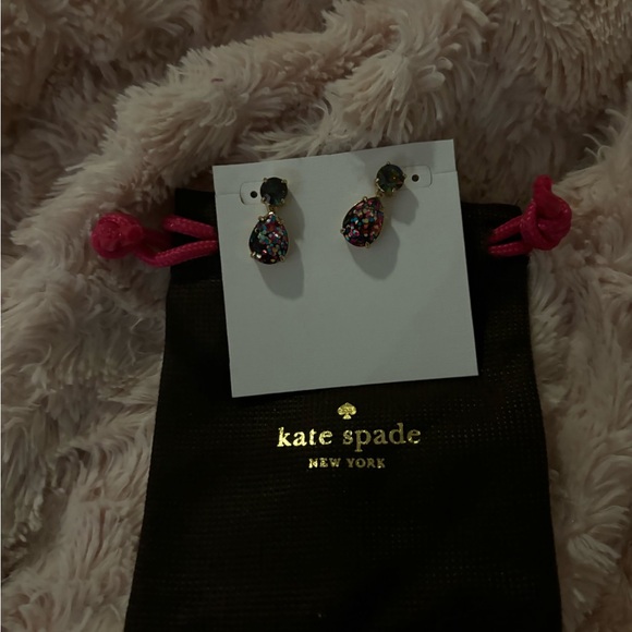 Kate Spade NWOT glitter gold drop earrings - Picture 4 of 5